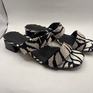 Sanctuary Beaded Slide Sandals Black Ivory Geometric Boho 8.5